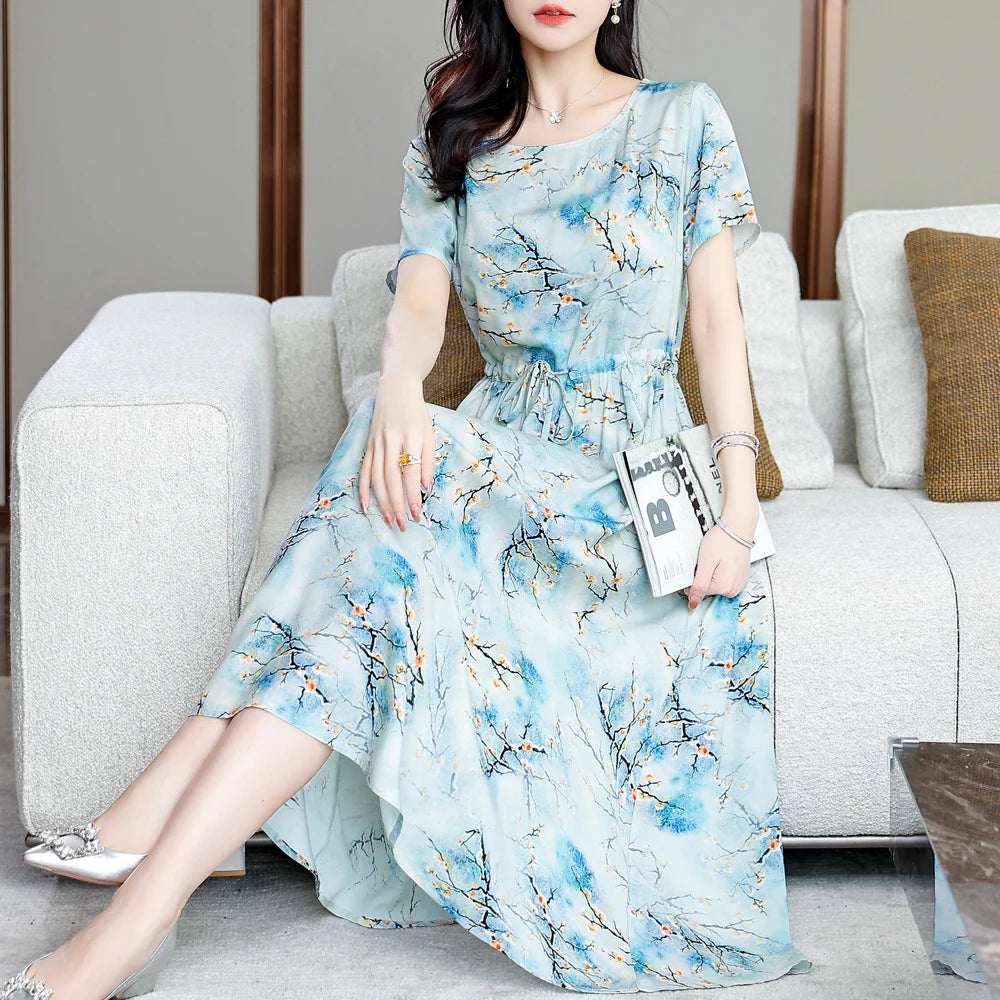 Summer women short sleeve dresses print vintage o-neck Beach Dress Sundress Vestidos dress