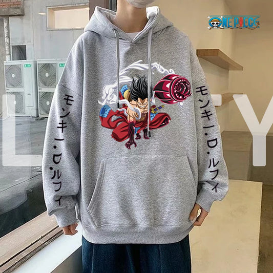 Luffy Gear 4 Graphic Hoodies One Piece Anime Pullover 90s Casual Daily Sweatshirt Boundman Printed Clothing Fashion Streetwear