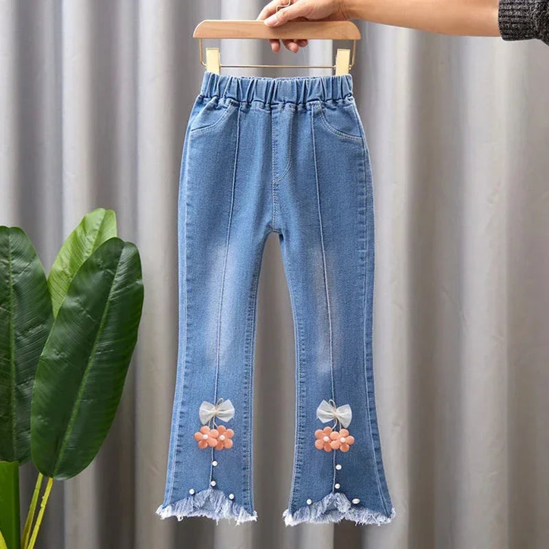 Kids Baby Girls Cowboy Pants Spring Autumn Baby Girls Jeans Casual Girls Jeans Children Clothing Kids Bell-bottoms Jeans