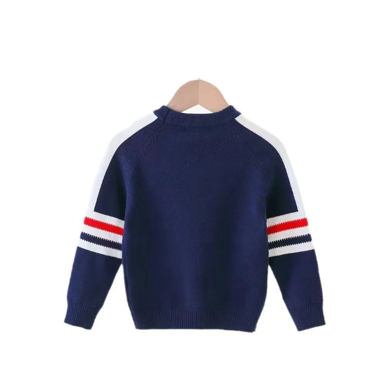 Boys Sweater Pullover 2024 New Autumn Winter Kids Striped Children Baby O-Neck Sweaters Embroidered Cartoon Jumper Clothes 2-7y