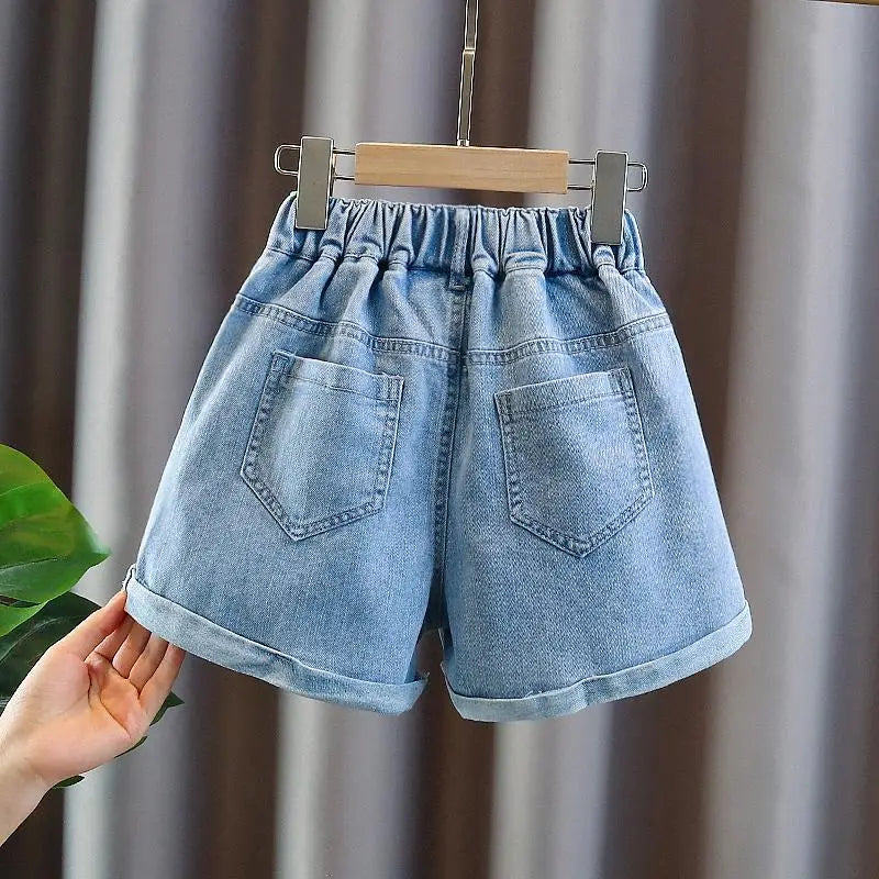 Girls' Summer 3-10-14T Children's Jeans Shorts New Fashion Children's Wear Girls' Big Boy Thin White Pants