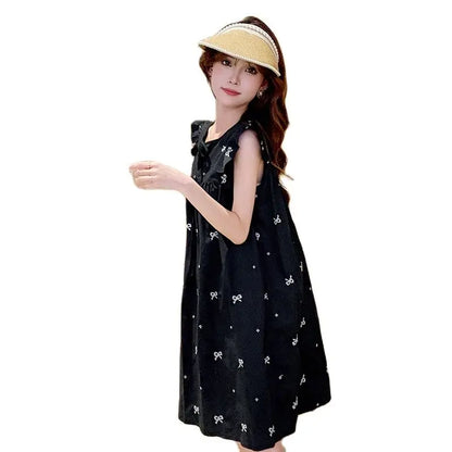 Flying Sleeve O-neck Maternity A-Line Dress Black Elegant Pregnat Woman Loose Dress with White Patterns Fashion Pregnancy Dress