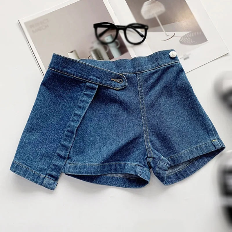 Girls Denim Shorts Summer Elastic Waist Casual Fashion Short Skirt