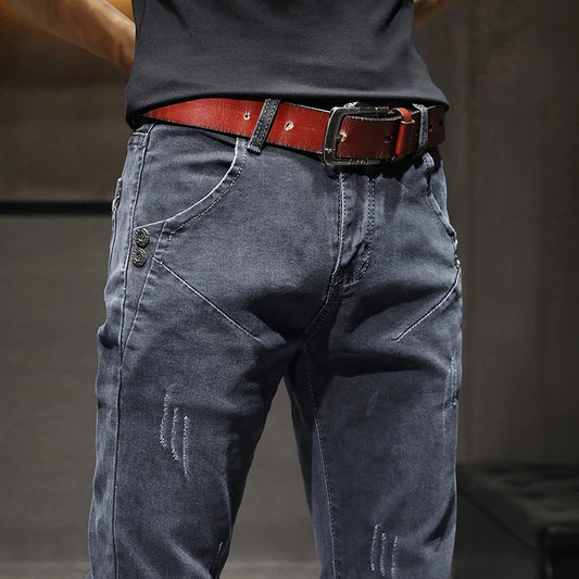 Male Denim Jeans Fashion New Brand Cool Casual Pants Daily High Street Grey High Quality Dropship