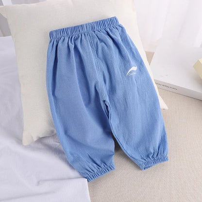 1 2 3 4 5  Years New Children's Anit-mosquito Pants Summer Baby Air Conditioning Bloomers Boys and Girls Cotton and Linen Pants