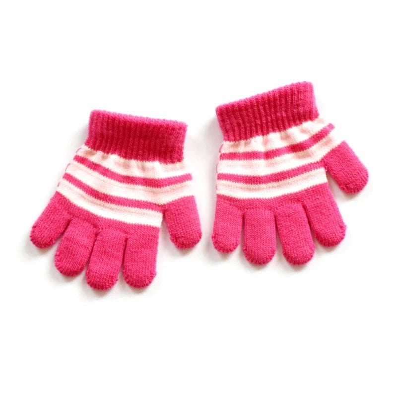 Baby Boys Girls Full Finger Gloves Winter Knitted Stripe Mitten Kids Outdoor Gloves for 1 2 3 4 5 Years Old Children Accessories