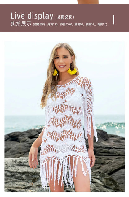 Bikini Cover Up Sexy Hollow out Fringe Beach Dress 2023 Summer Women Bathing Suits Beachwear Tunics Cover-ups