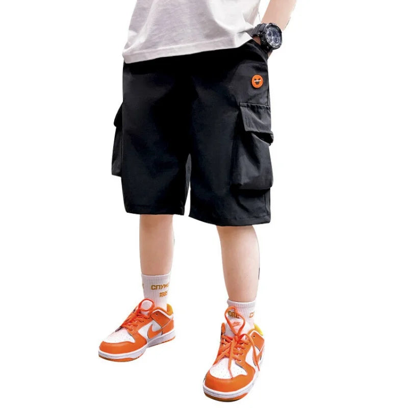 Summer Thin Children'S Clothing Shorts Boys' Loose Button  Short Cargo Pants American Street Style Hip Hop Shorts 6-15 Years