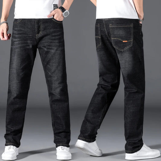 Plus Size 42 44 46 48 50 Classic Men's Jeans Loose Straight Black Blue Jeans Stretch Business Casual Trousers Male Brand Pants