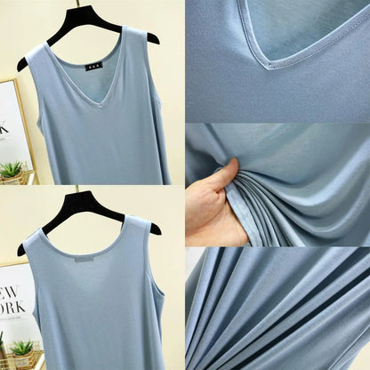 Modal V-Neck Tank Tops Loose Casual T-shirts Sleeveless Solid color Summer women Thin Tee Tops Bottoming Top Homewear clothing