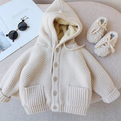 MILANCEL Winter Kids Sweaters Fur Lining Girls Cardigans Warm Boys Knitwear Chidlren Outfit