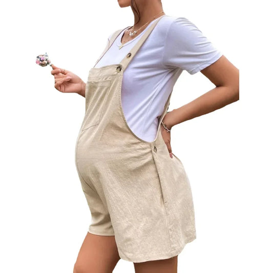 Maternity Jumpsuits Knee-length Plus Size Summer Fashion Pregnant Woman Rompers Solid Color Pregnancy Overalls Cotton Clothes