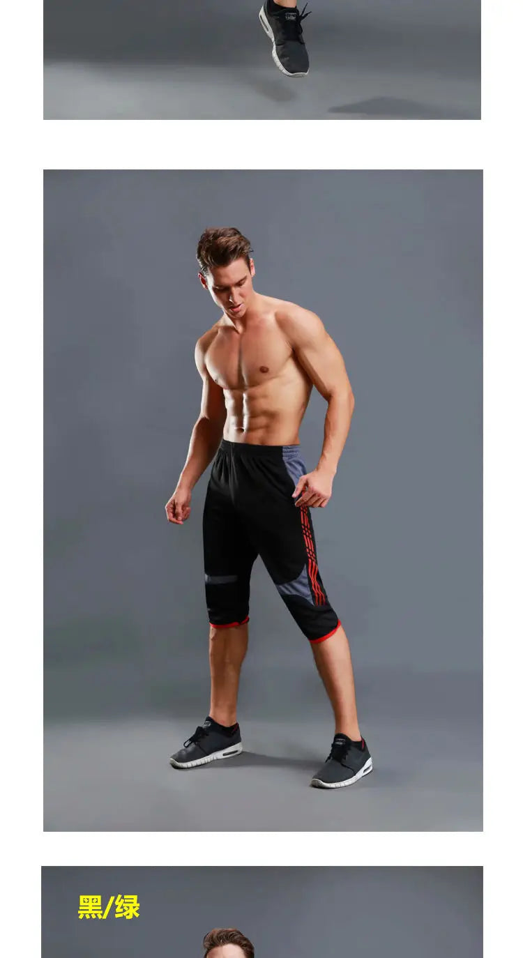 Summer Men Sports Striped Cropped Pants New Fitness Running Riding Train Quick Drying Breathable Loose Thin Large Size Shorts