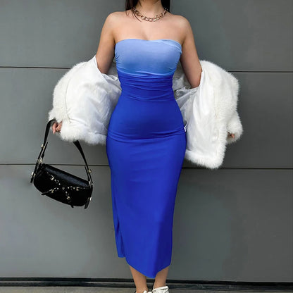 CUTENOVA Gradient Strapless Backless Sexy Long Dress Fashion Women Sleeveless Off Shoulder Bodycon Club Party Dresses Summer 202