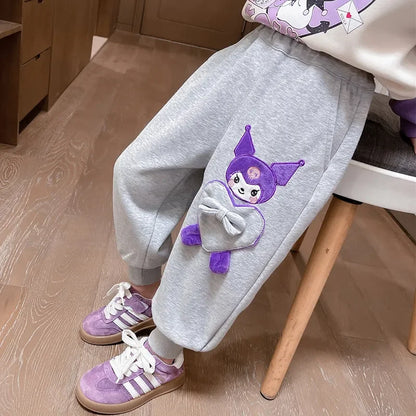 Baby Girl Sweatpants 2024 Spring Summer Children Fashion Sanrio Kuromi Bow Elastic Waist Jogger Pants Kid Clothes Casual Trouser