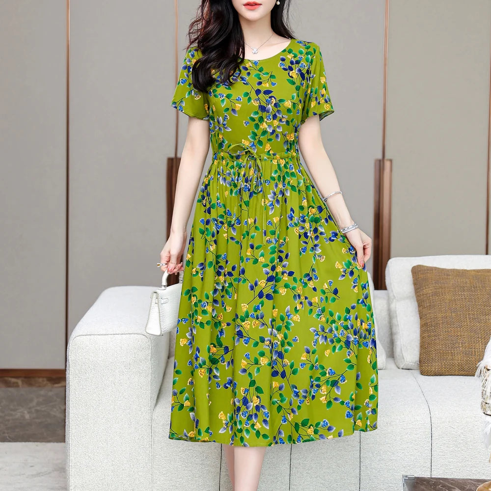 Summer women short sleeve dresses print vintage o-neck Beach Dress Sundress Vestidos dress