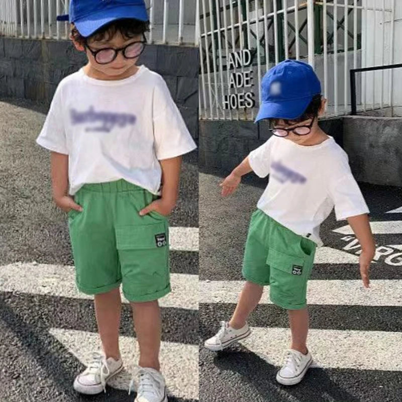 Children's Boy Shorts Casual Loose Pants Kids Solid Color Boys Trousers Teenager Fashion Sports Mid-Short Trousers Pants