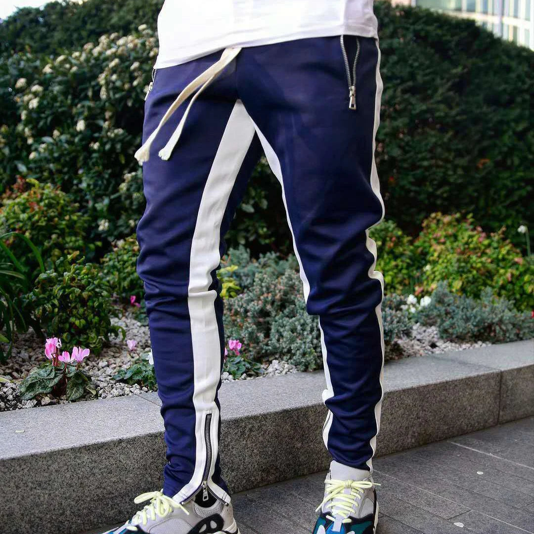 2024 New Sports Casual Pants Low Feet Zip Pocket Cotton Summer Pants Casual Men's Sports Pants Running Pants Splice Stripe Gym