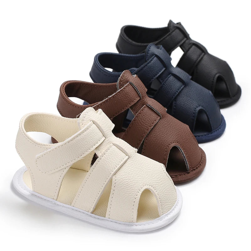 Summer 0-18 Months Baby Sandals Handsome Boys Headband Anti Kick PU Breathable Casual Walking Shoes