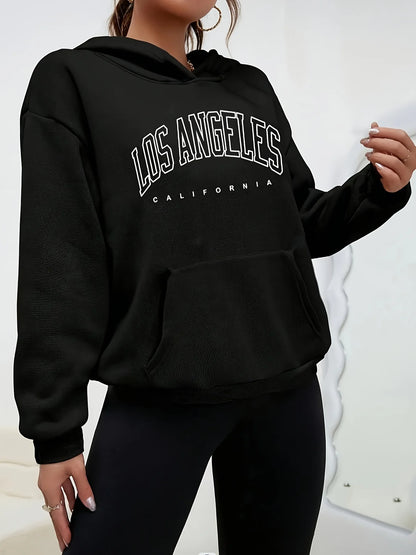 Los Angeles Print Women's Hooded Fleece Sweatshirt Brand New Autumn/Winter Sweater Jacket Women's Casual Sports Solid Color