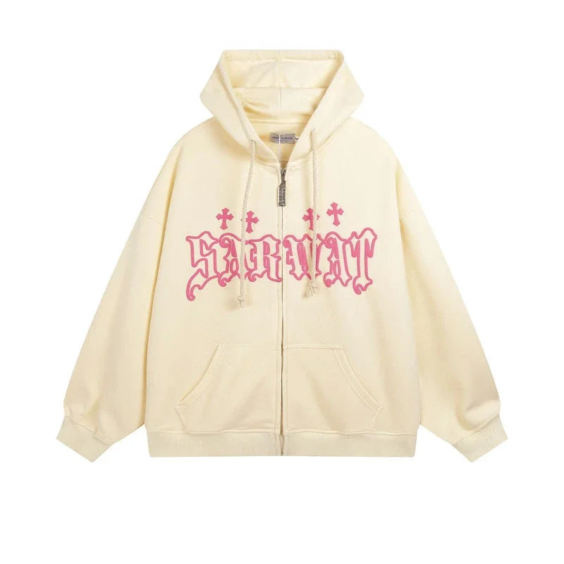 Womens Hoodies High Street Harajuku Retro HipHop Zip Up Hoodie Loose Sweatshirt Clothes Hot Sales Fashion Hooded Jacket Coat Y2K