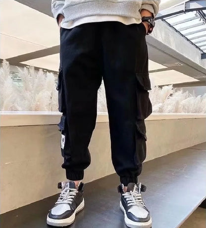 Kids Casual Sport Pants Boys Cargo Pants Teenage Hip Hop Joggers Trousers Big Children High Waist Vintage Streetwear Baggy Pants