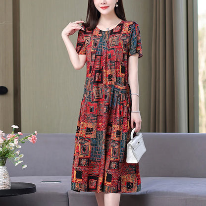 New Arrival Fashion Casual 2023 Summer Dress For Women Loose O-Neck Print Elegant Floral Formal Dress Women Clothing Dresses