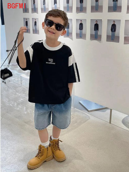 2024 Summer Pants Teenage Boy's Shorts New Cotton Thin Gradient Color Denim Shorts Children Short Jeans Clothing for Junior Boy