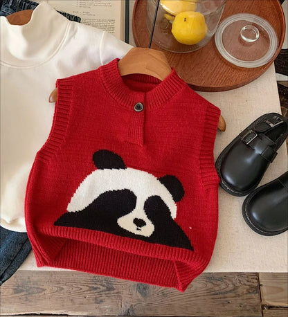 Autumn  Winter New Children's Sweater Vest for Boys and Girls Children's Knitted Sweater Fashion Adorable Cartoon Versatile Top