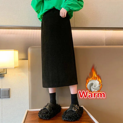 Long Style Child Autumn Winter Skirt for Girls Thick Fleece Warm Skirt Outerwear For Kids Teenagers Beige Black Color Streetwear