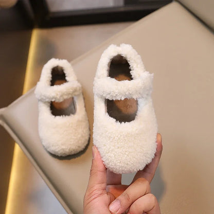 Winter New Children Flat Shoes Fur Cover Toe Light Warm Kids Casual Shoe 2024 Plush Warm Non-slip Leisure Comfy Boys Girls Shoe