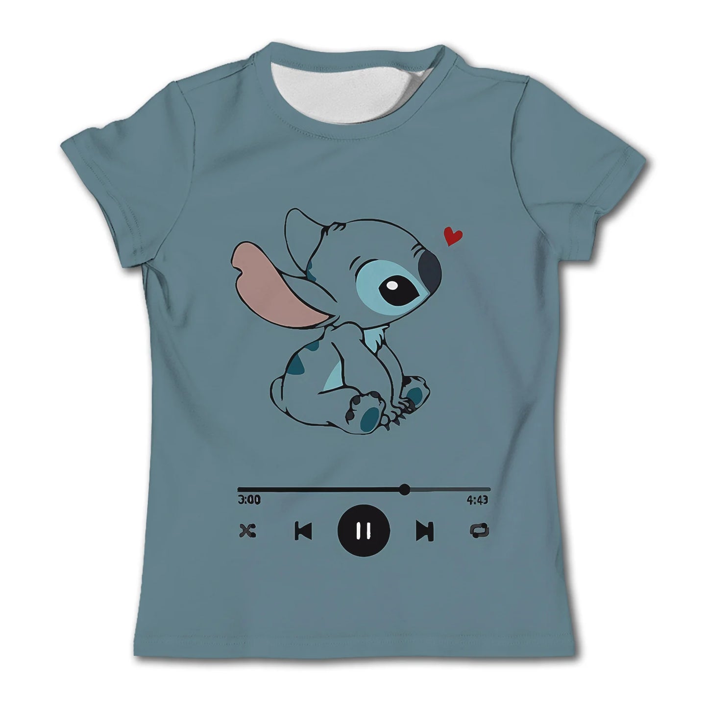 3-4Y Girls Disney Stitch T Shirts Summer Cute Cartoon Short Sleeve Children's Casual Clothing Quick Dry Tees T-shirt Kids' Top