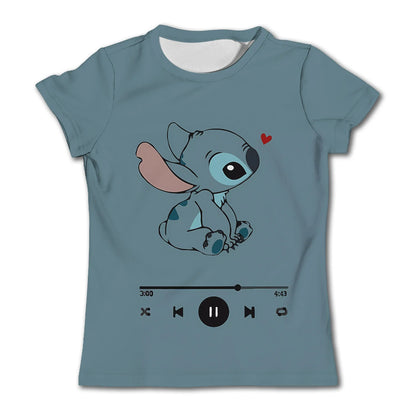 3-4Y Girls Disney Stitch T Shirts Summer Cute Cartoon Short Sleeve Children's Casual Clothing Quick Dry Tees T-shirt Kids' Top