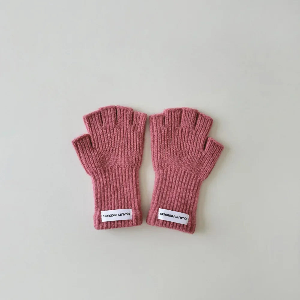 Wool Warm Children Fingerless Glove for Boy Girl Chic Simplicity Candy Color Student Glove Autumn Winter Half-finger Gloves