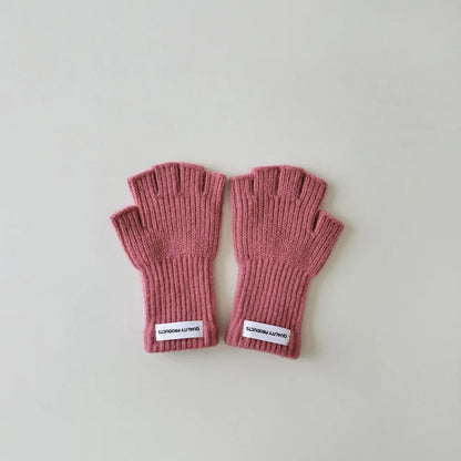 Wool Warm Children Fingerless Glove for Boy Girl Chic Simplicity Candy Color Student Glove Autumn Winter Half-finger Gloves