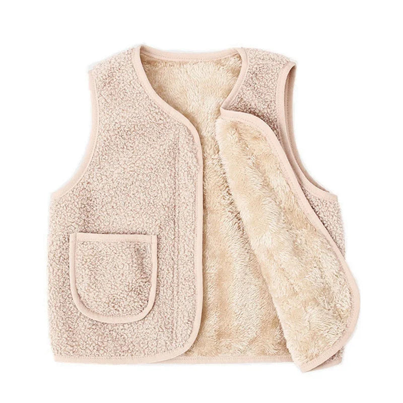 Winter Lambswool Children's Vest Waistcoat Baby Keep Warm Coat Autumn Winter Clothes Kids Boys Girls V Neck Solid Outerwear