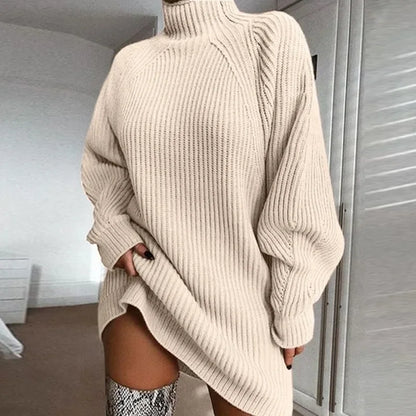 Autumn and Winter New Women's Knitted Sweater, Mid To Long Semi High Neck Women's Sweater Dress, Fashionable Women's Clothing