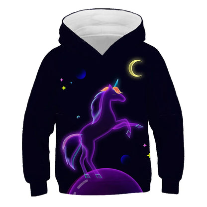 2024 Baby Kids Boys Girls Unicorn Hoodies Clothing Spring Autumn Fashion Cute Hooded Tops Children's Cartoon Casual Sweatshirts