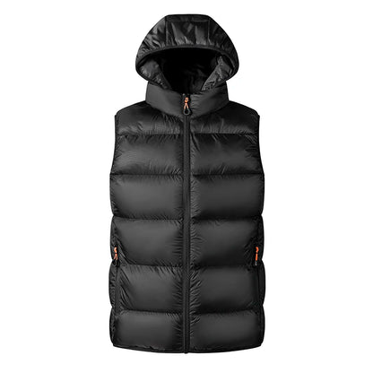 2024 Men Patcwork Sleeveless Down Hooded Vests Jackets Hot Fashion Male Outdoor Winter Casual Waistcoat Windproof Jacket