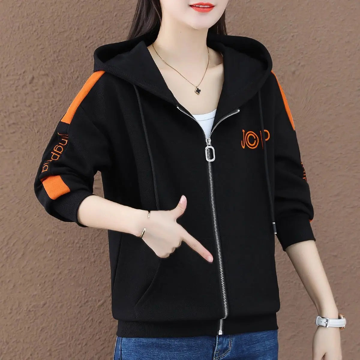 Women's Zipper Cardigan Top with Added Velvet Thickened Short Autumn Winter New Loose Casual Hooded Sweatshirt Fashion Hoodies