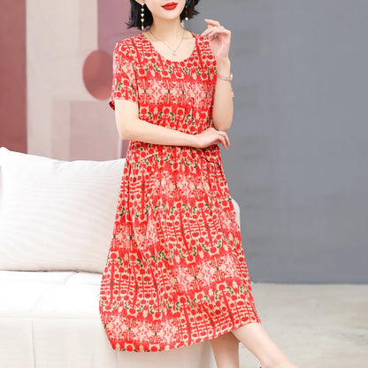 Summer Dresses O-neck Print Long Dress Short Sleeve Women Long Dresses Bohemian cotton style Loose Dresses Women Clothing