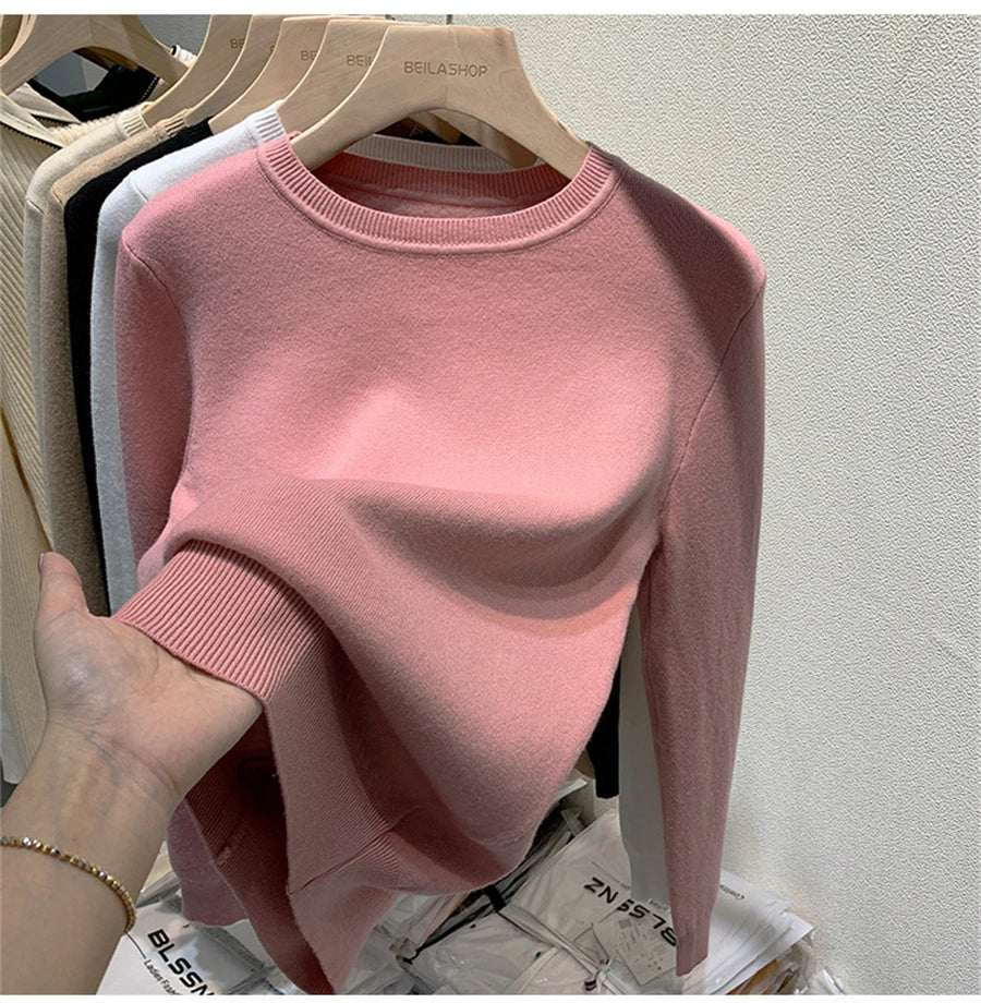 O Neck Winter Sweater For Women Thicken Slim Soft Knitted Tops Plus Velvet Long Sleeve Pullover Casual Warm Malhas Jerseys