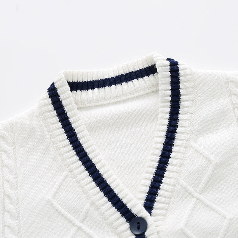 Cute Preppy Style Cotton Baby Boy Knitted Sweater Cardigan Toddler Long Sleeve Warm Top for V Neck Warm Clothes