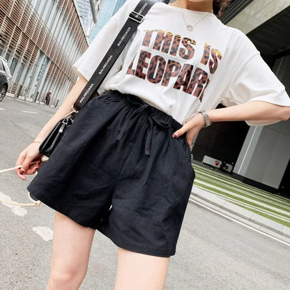 Cotton Linen Shorts Women's Sports Shorts Summer Solid High Waist Black Shorts Women Fashion Plus Size Casual Basic Short Pants