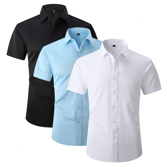 Men's Solid Short Sleeve Shirts Casual Button-Down White Black Shirt USA Size S-XL