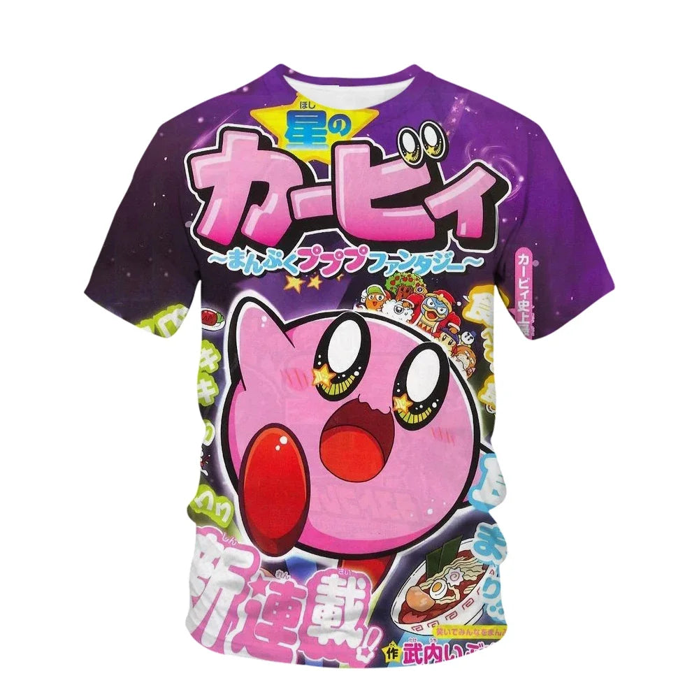 Anime Kawai Super Cute Star Kabi Cartoon Printed Children's Kirby Clothing T-shirt Summer Short Sleeve Children's Fashion G