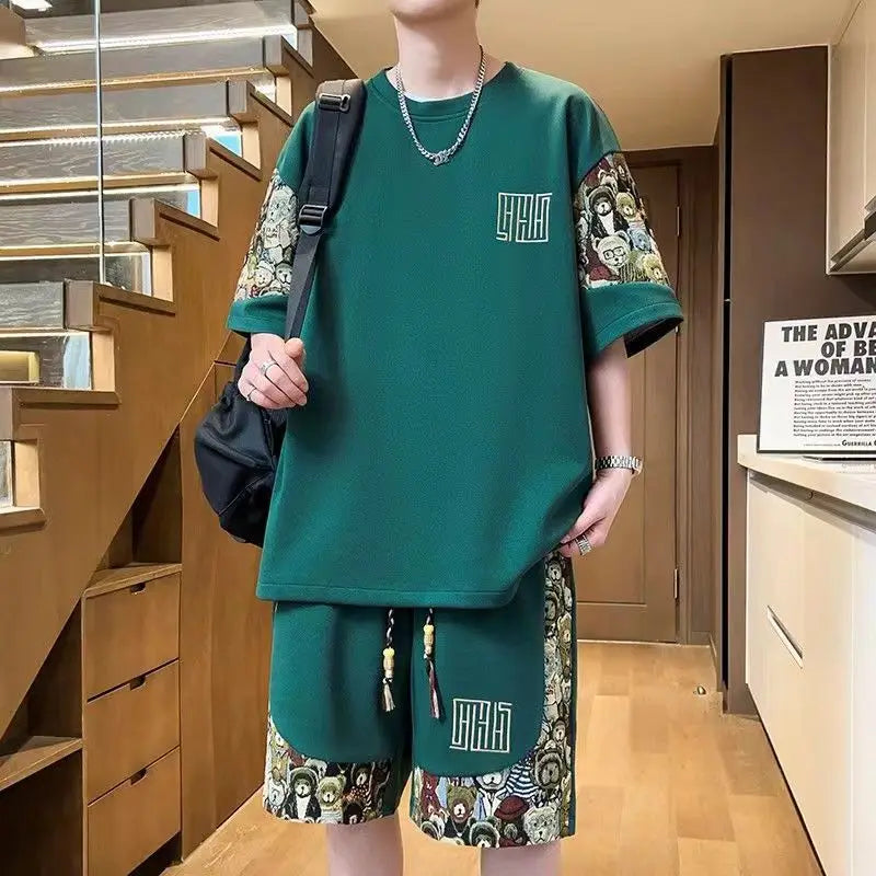 T-shirts + shorts 2024 summer fashion Sportswear shirts Men's Casual Sets Male Fashion shirts and shorts full size M-5XL