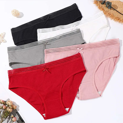 Bow Solid Color Cute Cotton Women Underwear Sexy Mid Waist Panties Soft Fit Girl Lingerie Breathable Comfortable Girl Briefs