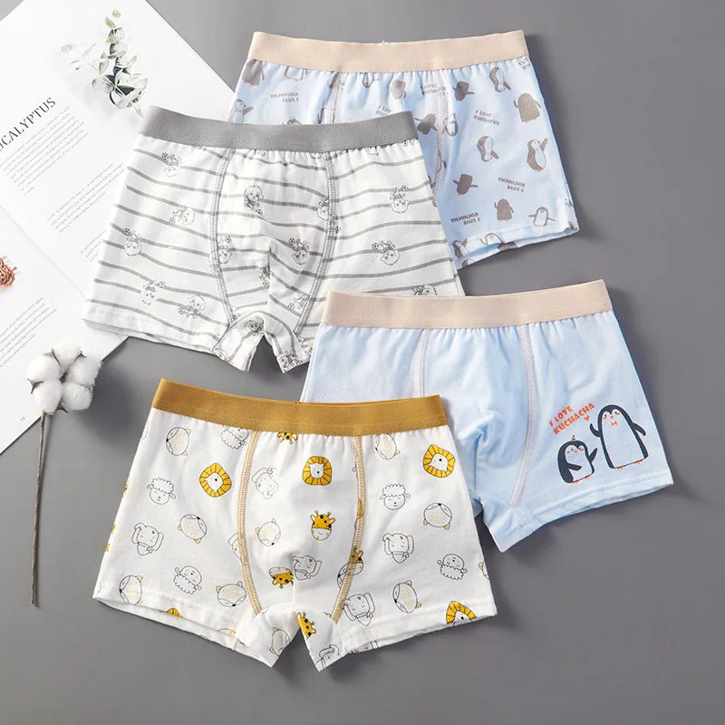 4pcs Kid Flat Angle Underwear Boys Underwear 2-14 Year Old Student Cartoon Underwear Pure Cotton Children Underwear