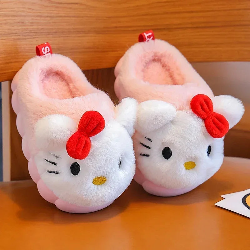 2024 New Winter Warm Cute Cartoon Indoor Mule Soft Non-slip Fluffy Slippers For Kids Teen Boys Girls Children Home Cotton Shoes